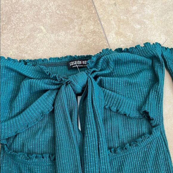 Fashionnova Teal Off-Shoulder Dress - Picture 2 of 6